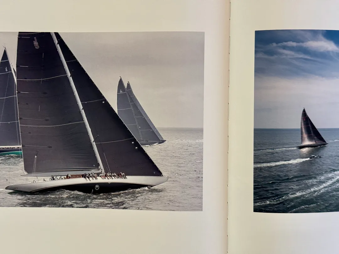 Black-sailed racing yachts on a grey sea