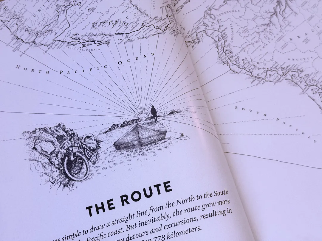 Hand-drawn route map from the North to the South Pacific coast