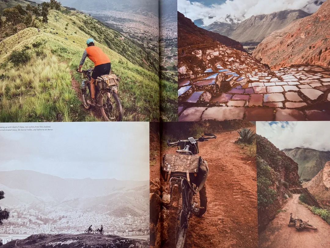 Cyclist climbing green ridges and muddy Andean trails