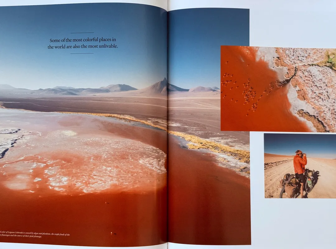 Red lagoon on a high-altitude salt plain